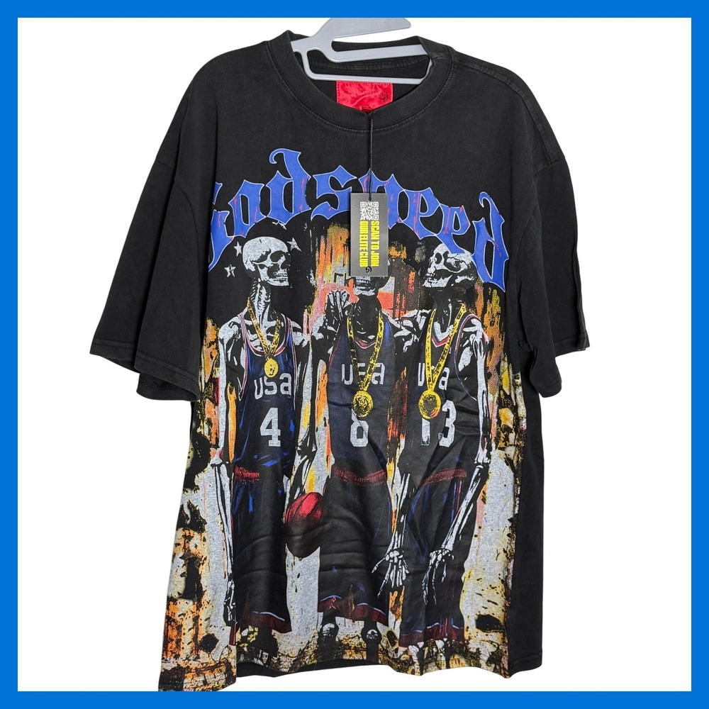 NWT Godspeed Mainline Collection 1994 Archives Skeleton USA Basketball Black L